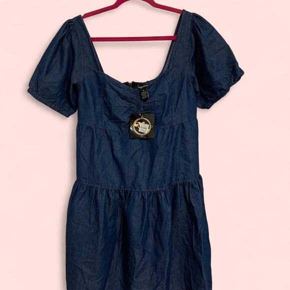 Macy's Dresses & Skirts - Millenium from Macy’s Blue Denim Babydoll Dress puffy sleeves size medium NWT